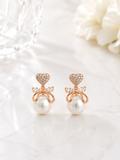 Rose Gold Heart Pearl Earrings