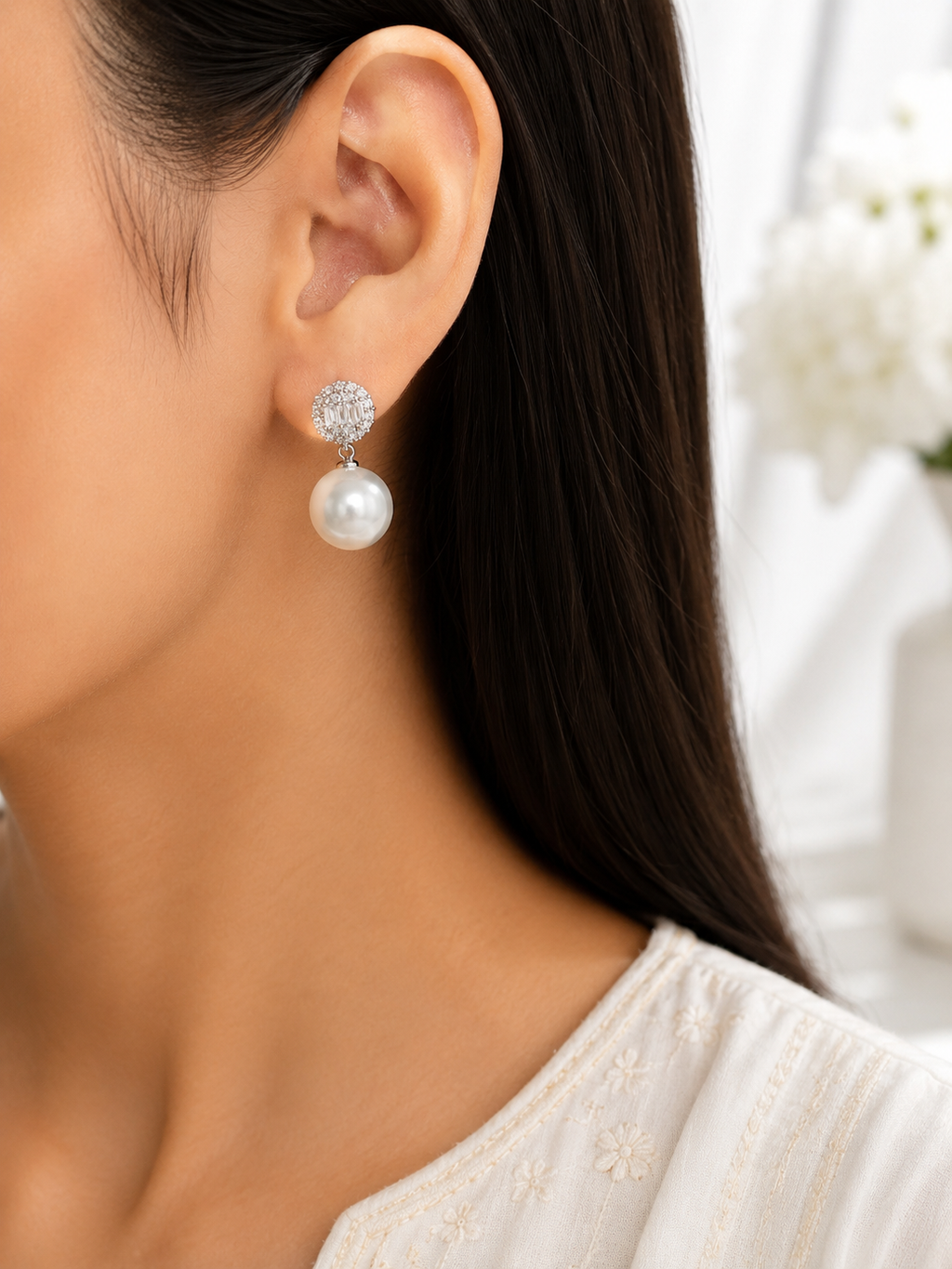 Silver Pearl Drop Earrings