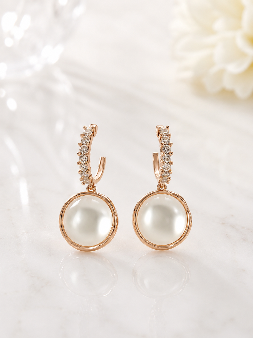 Rose Gold Pearl Hoop Earrings