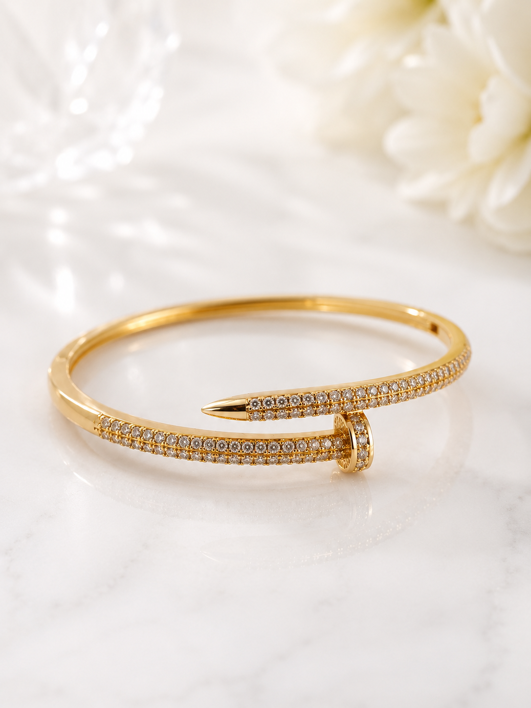 Golden Nail Crystal Bangle Bracelet