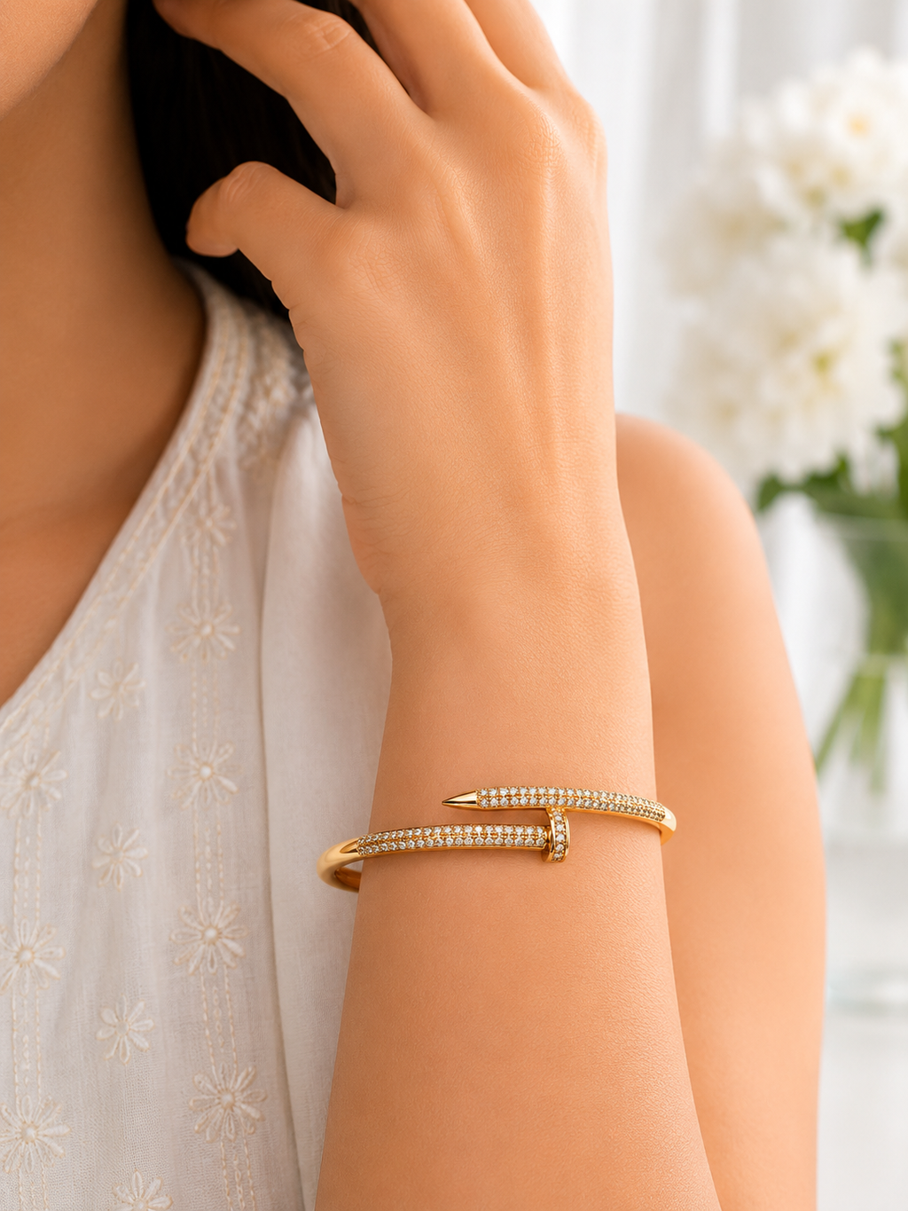 Golden Nail Crystal Bangle Bracelet