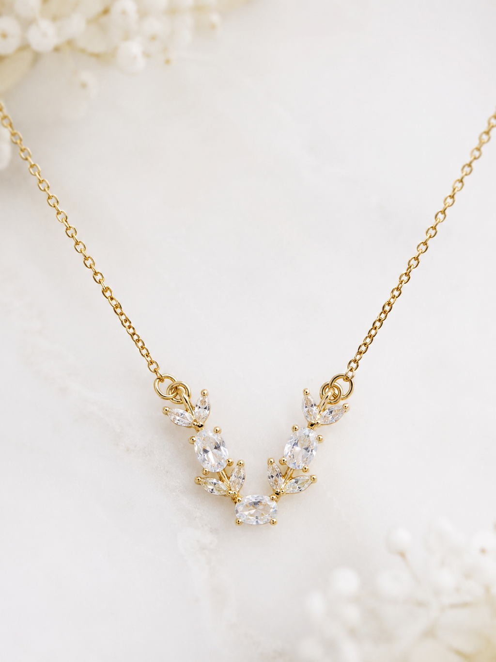 Golden Crystal Leaf Necklace