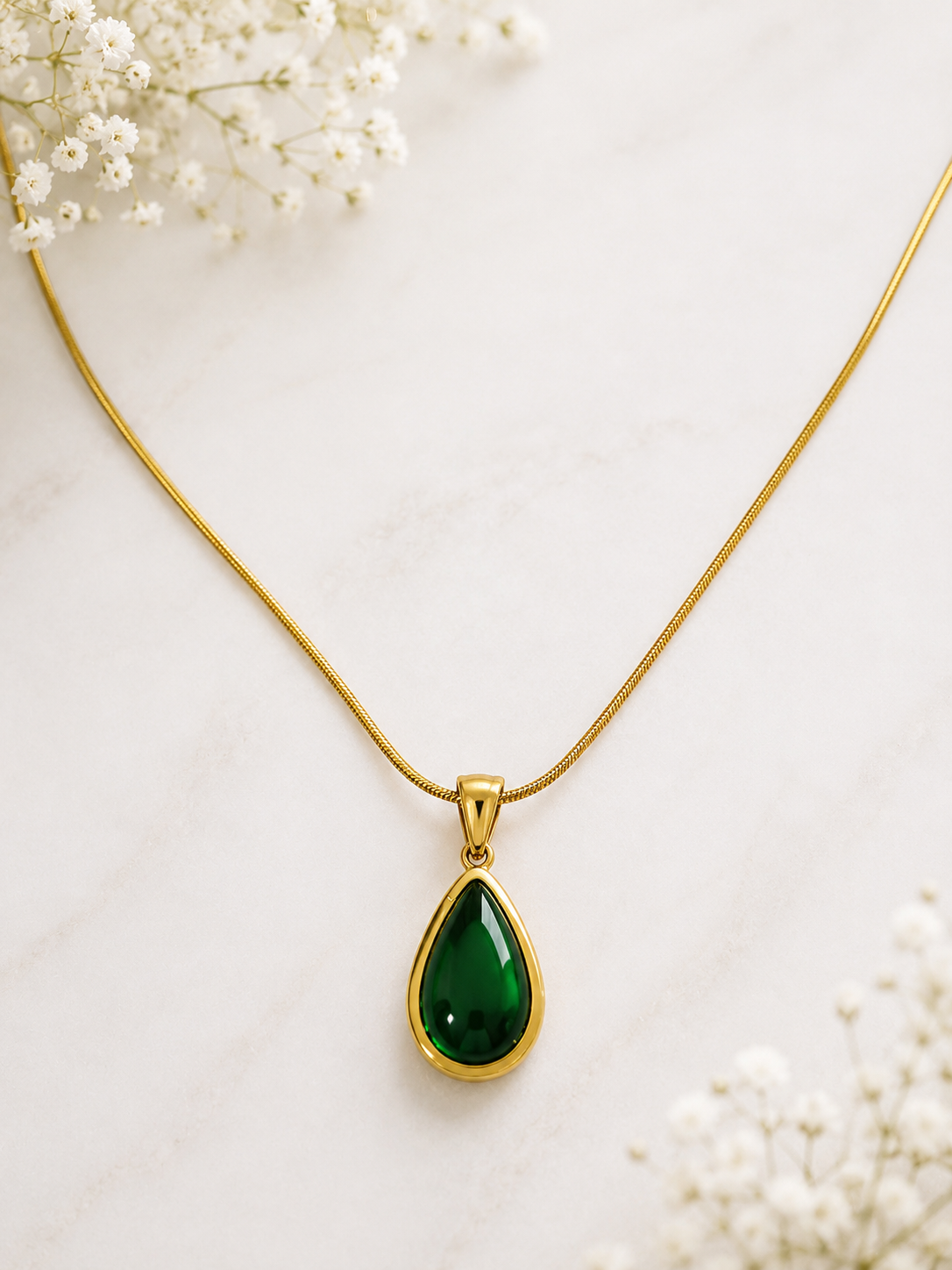 Green Emerald Teardrop Necklace