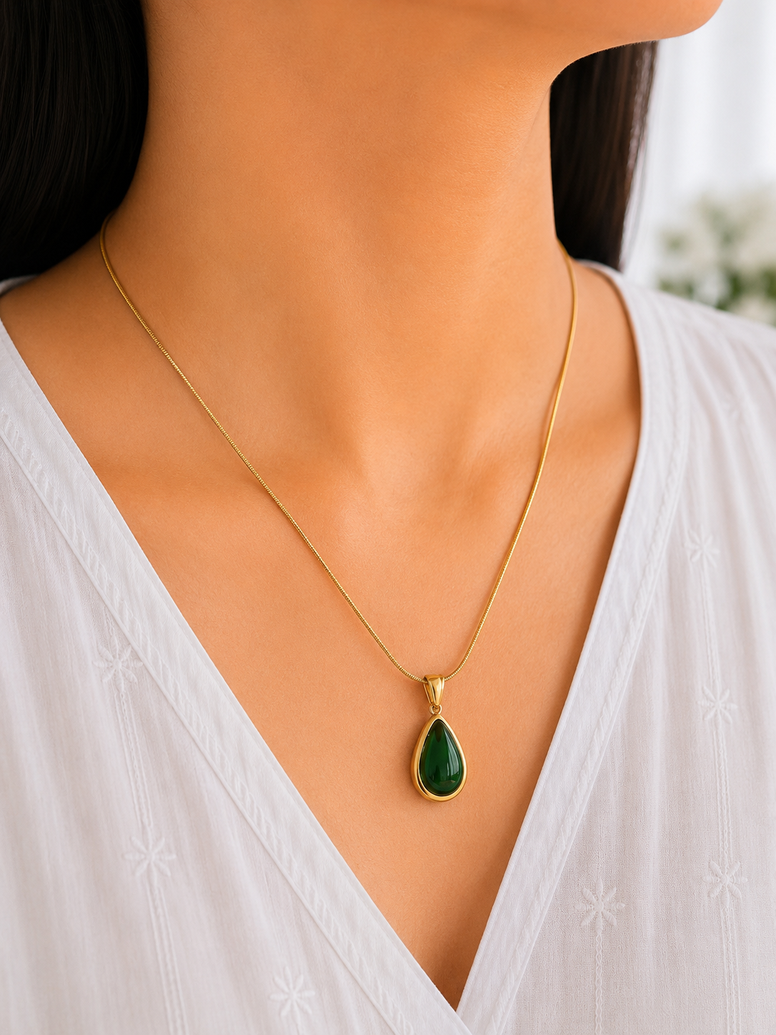Green Emerald Teardrop Necklace