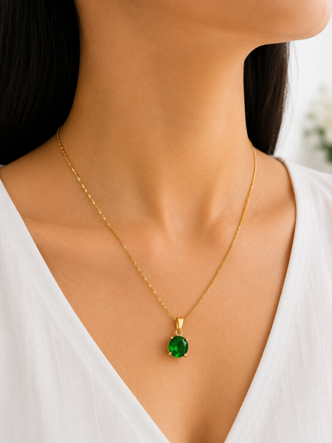 Emerald Solitaire Necklace & Earrings Set