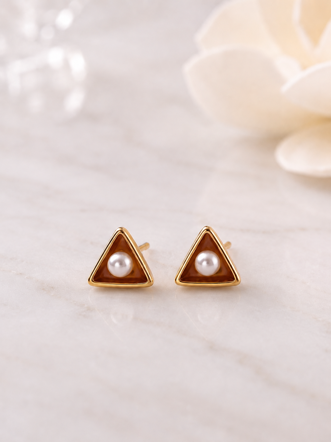 Pearl Triangle Stud Earrings