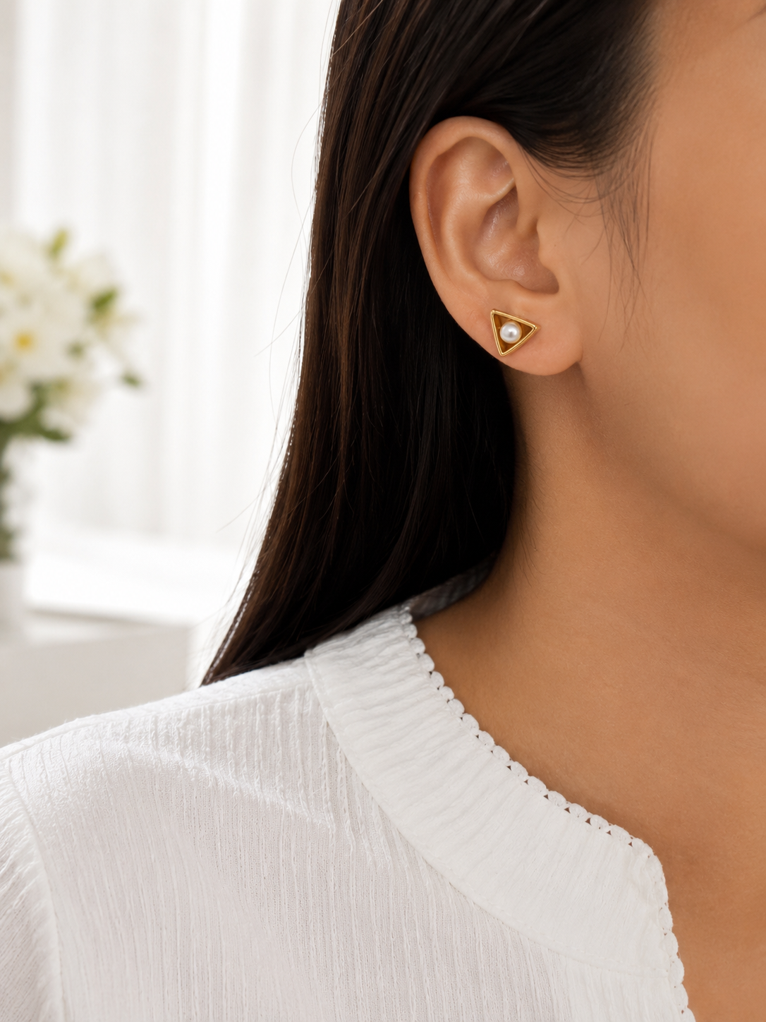 Pearl Triangle Stud Earrings
