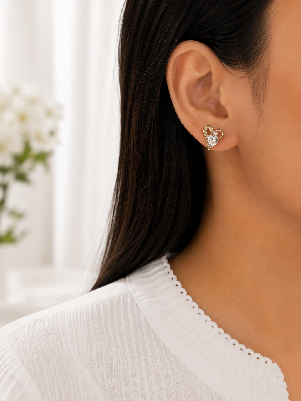 Crystal Heart Stud Earrings