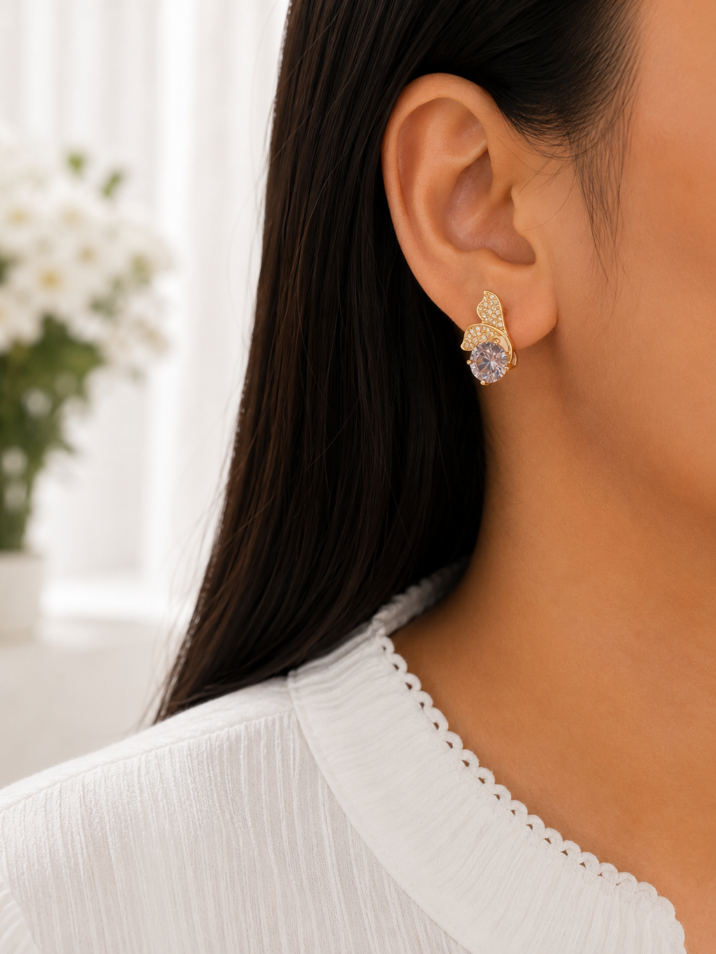 Crystal Leaf Stud Earrings