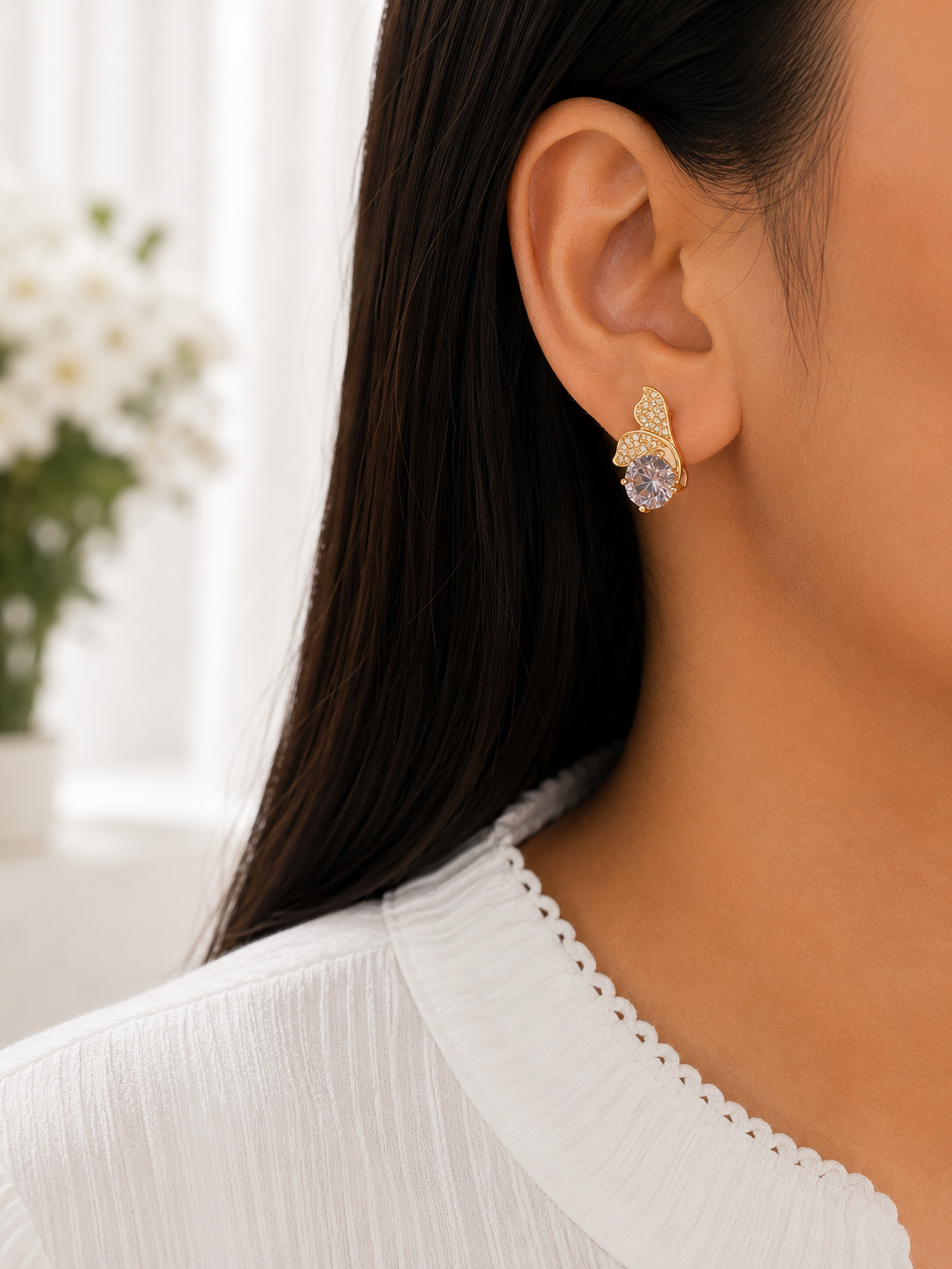 Crystal Leaf Stud Earrings