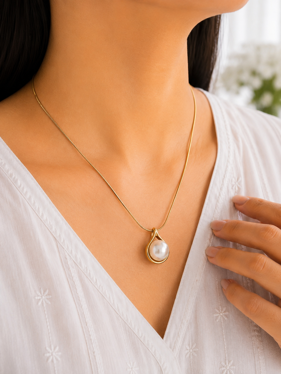 Golden Pearl Drop Necklace